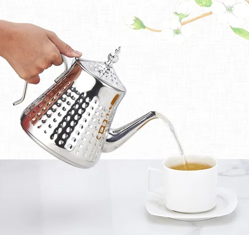Miniatura 2 de SANQIAHOME 1.2L (40oz) martillo de acero inoxidable modelado tetera con infusor extraíble, cubierta de hojas sueltas, plata