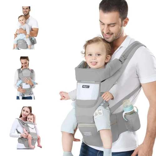 Miniatura 8 de Portabebés para recién nacidos a niños pequeños, con asiento de cadera, portabebés tipo canguro para hombres, mujeres, papá, mamá (azul oscuro)