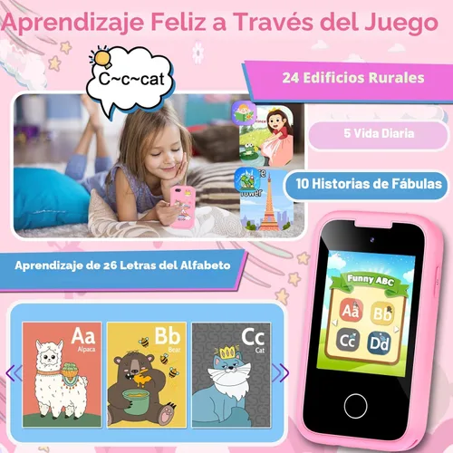 Miniatura 4 de Teléfono para Niños para Niñas Juguetes, Regalos para Niñas y Niños de 3 4 5 6 7 8 9 Años Juguetes de Navidad Cumpleaños para Niños, Teléfono Rosa
