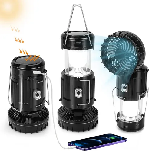 Miniatura 9 de Linterna Solar Portátil con Ventilador Recargable Actualizada 2025 - Linterna LED de Campamento Plegable y Liviana para Cortes de Energía, Linterna