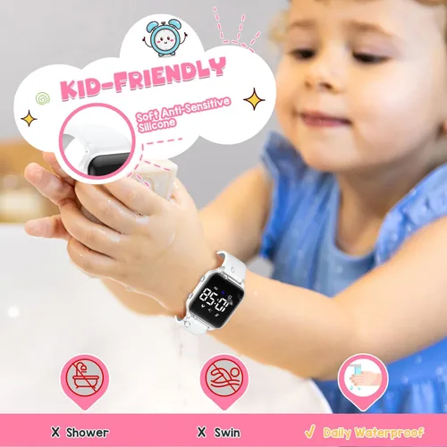 Miniatura 7 de Relojes digitales para niños y niñas, reloj deportivo con rastreador de fitness, podómetro, alarmas, cronómetro, no necesita aplicación, reloj