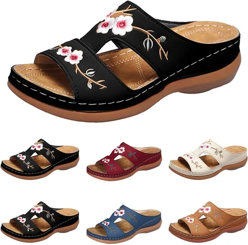 Miniatura 33 de Sandalias ortopédicas con soporte de arco, sandalias planas para exteriores, estilo bohemio, para caminar, cómodas, elegantes, informales