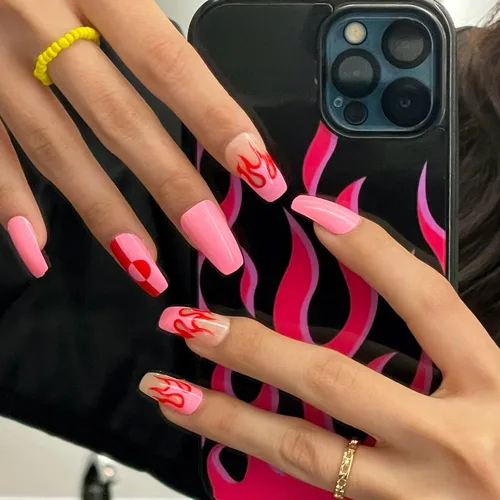 Miniatura 11 de Gold Finger - Kit de uñas postizas de cobertura completa con pegamento, diseño moderno, gel listo para usar, uñas medianas, largas y extralargas