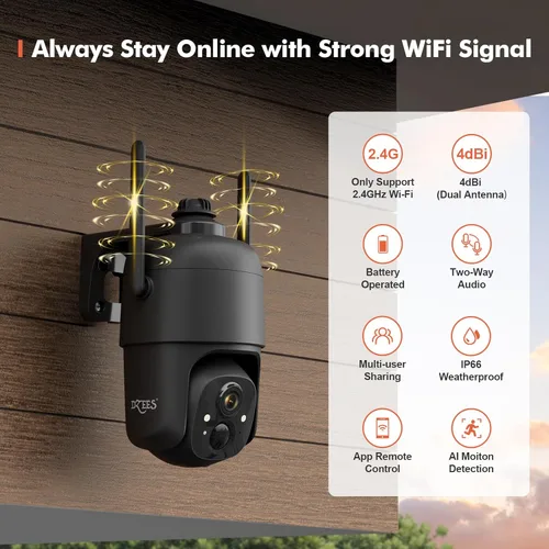 Miniatura 2 de Dzees Cámaras de seguridad PTZ WiFi 360° inalámbricas para exteriores, cámara de seguridad para el hogar de 2K alimentada por batería para 1 paquete