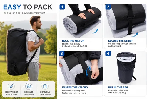 Miniatura 7 de Colchón de espuma para camping - Tapete enrollable portátil para dormir para coche, tienda de campaña, cuna y suelo - Impermeable, cómodo y compacto