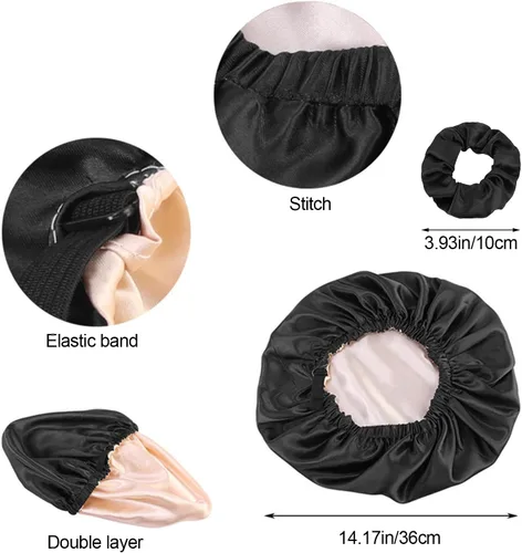 Miniatura 2 de Gorro de satén de seda para dormir, gorra grande ajustable de satén de seda para el cabello