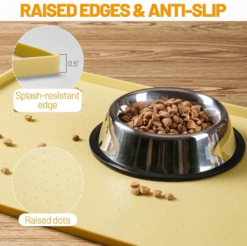 Miniatura 3 de Hubulk Tapete de alimentación para perros, 100% impermeable, de silicona de grado alimenticio, mantel individual para alimentos y agua para Amarillo