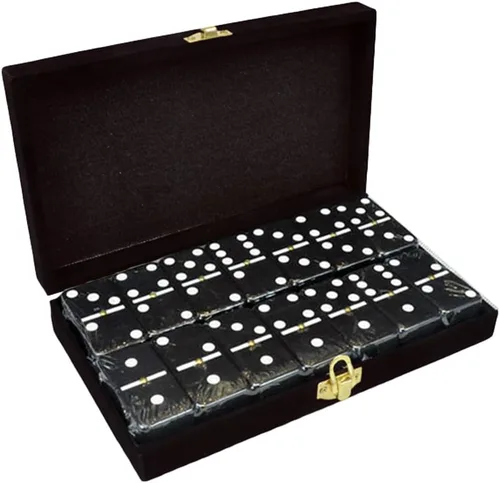 Dominó doble de 6, color negro, tamaño de torneo profesional con giradores, en elegante caja de terciopelo negro.