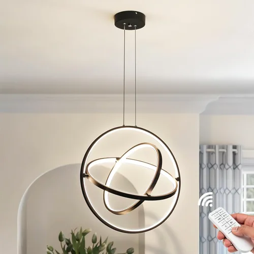 Candelabro moderno negro redondo LED colgante, lámpara contemporánea, luz colgante regulable para comedor, cocina, dormitorio, sala de estar, 68 W,