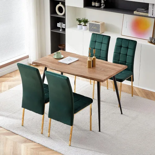 Miniatura 14 de Howtek Juego de mesa de comedor rectangular para 4, moderno de mediados de siglo con 4 sillas de cocina de terciopelo tapizado negro, juego de mesa