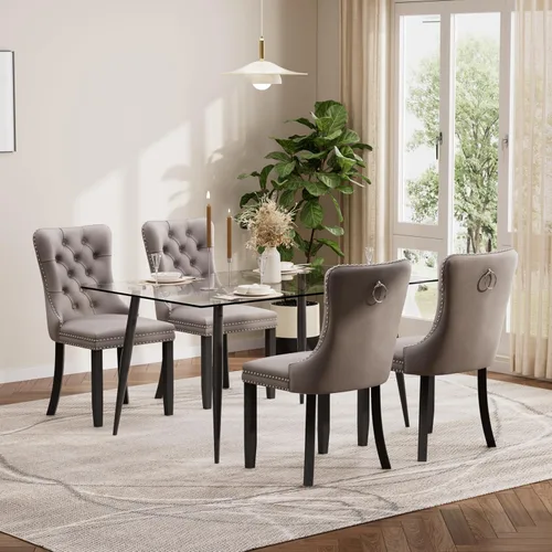 Miniatura 109 de Baysitone Juego de mesa de comedor de vidrio de 51 pulgadas para 4, juego de 5 piezas moderno de comedor, mesa de cocina rectangular de vidrio con 4