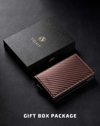 Miniatura 30 de VULKIT Tarjetero RFID Bloqueo de Cuero Automático Pop Up Cartera Aluminio Slim Pocket Tarjeta de Visita