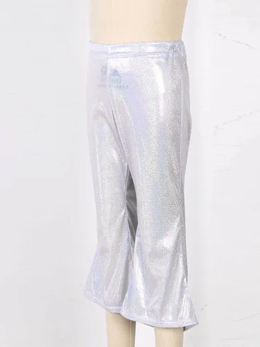 Miniatura 4 de Agoky Pantalones de baile de lentejuelas brillantes para niñas y niñas, pantalones acampanados de pierna ancha, pantalones acampanados para hip hop