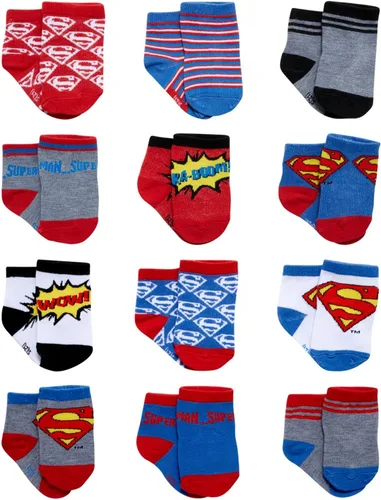 DC Comics Calcetines para bebés niños y niñas, paquete de 12 calcetines de Batman, Wonder Woman, Superman, Liga de la Justicia, Super Girl (0-24M)