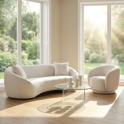 Miniatura 3 de Juego de 2 sofás curvos, modernos sofás de sala de estar, sofás integrales, sofás de 3 plazas + silla giratoria de 360 grados con respaldo curvado