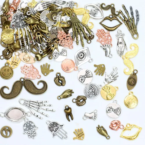 Miniatura 17 de stino 100 G Mixed Style Metal Charms for Jewelry Making, Bulk Silver & Gold Plated, for Bracelet, Necklace, Earrings DIY Crafts