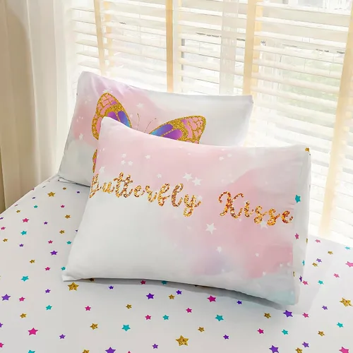 Miniatura 6 de Cokouchyi Juego de edredón tamaño Twin para niñas, 5 piezas cama en una bolsa, juego de sábanas de edredón de mariposas coloridas 3D, ultra suave