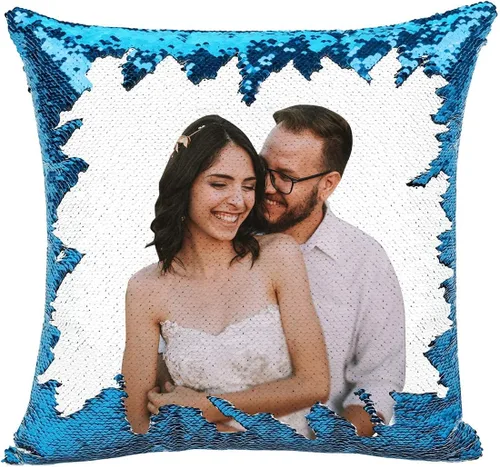 Miniatura 10 de LingLing Design - Almohada personalizada de lentejuelas, almohadas de fotos personalizadas, decoración mágica reversible del hogar, regalos