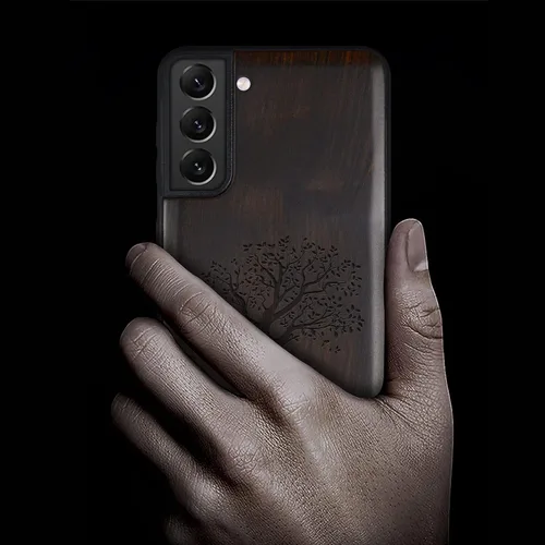 Miniatura 2 de Carveit Funda de madera para Galaxy S22 [madera real dura y TPU suave] a prueba de golpes, funda protectora híbrida única y elegante, diseño