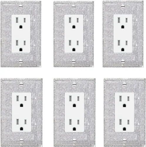 Miniatura 9 de 1 PC Cubierta de placa de pared con diamantes de imitación brillantes en plata, cubre interruptores eléctricos, cubierta decorativa para interruptor
