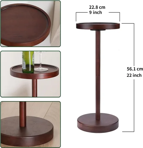 Miniatura 2 de Mesa auxiliar con pedestal de madera maciza de acacia - Mesa redonda pequeña para Martini