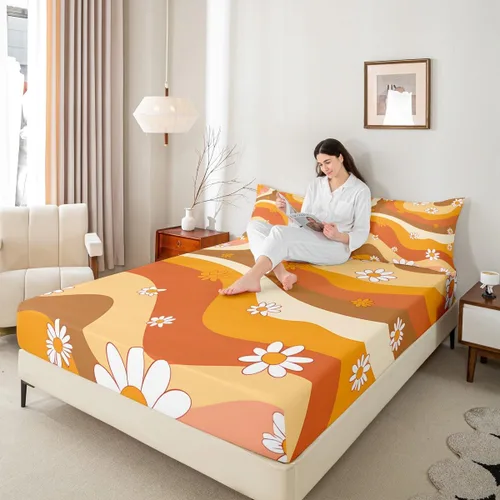 Miniatura 5 de Juego de sábanas bajeras retro de flores hippie para niños y niñas, juego de ropa de cama con estampado de flores, tamaño individual, juego