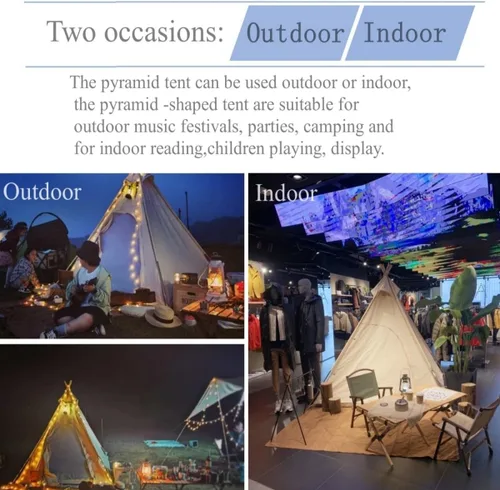 Miniatura 4 de Latourreg Tienda de campaña al aire libre para 2 personas de 6.6 ft de lona para acampar pirámide Tienda grande de pagoda de tipi para adultos