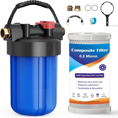 Sistema de filtro de agua para RV, filtro en línea resistente a obstrucciones con roscas de latón, filtración de 6 etapas de 0.2 micras para