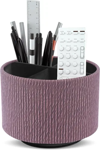 Miniatura 68 de Organizador Redondo de Cuero para Suministros de Arte, Soporte para Control Remoto, Rotación de 360 Grados, Soporte Multifuncional para Lápices