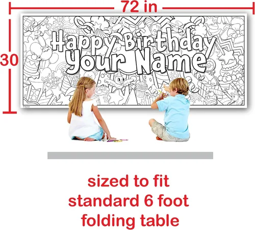 Miniatura 2 de Young N Refined Página de colorear personalizada para fiesta de cumpleaños con nombre personalizado (72 x 30 pulgadas)
