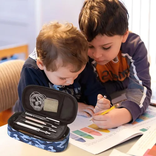 Miniatura 4 de Estuche de lápices de estilo camuflaje para niños y adultos, caja de lápices azul para niños, hombres, niñas y mujeres, bolsa de almacenamiento