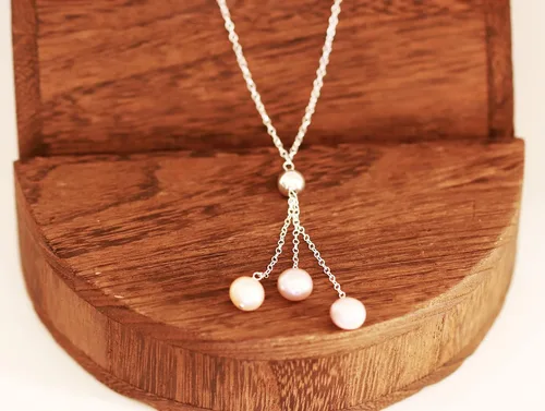 Miniatura 6 de Collar Lariat de plata de ley con 3 perlas cultivadas de agua dulce, 18 largo, Plata esterlina, Perla