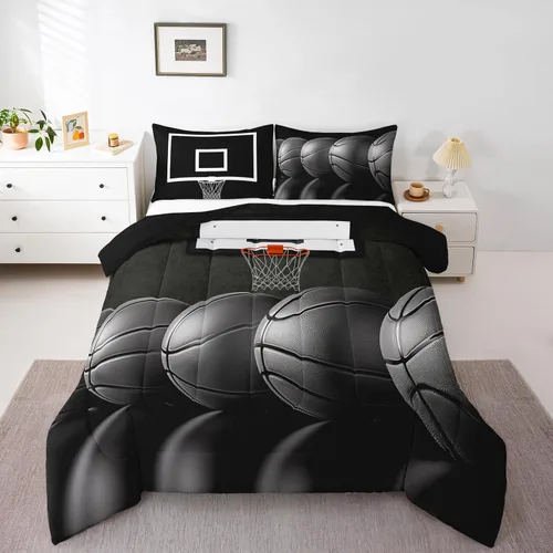 Miniatura 35 de Erosebridal - Juego de edredón completo de baloncesto para niños, juego de ropa de cama deportiva, edredón para atletas de baloncesto, conjuntos