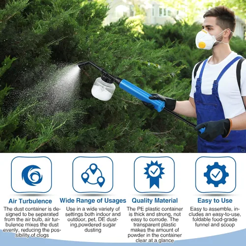 Miniatura 7 de Qualirey 1 paquete de polvo de tierra de diatomeas, aplicador dispensador de polvo de jardín de 250ml, rociador de perilla, aplicador de polvo