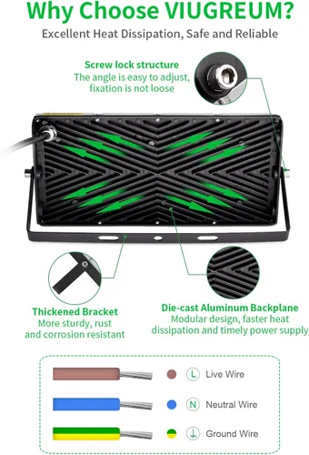 Miniatura 3 de Viugreum Luz de inundación LED de 100 W, 8000 lúmenes, 3000 K, blanco cálido, reflector delgado para exteriores, luces de seguridad impermeables