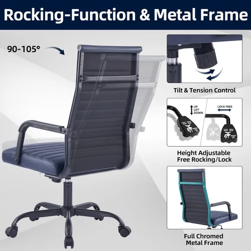 Miniatura 5 de Silla de oficina, ergonómicas ejecutivas para sala de conferencias, silla de escritorio de cuero acanalado con soporte lumbar, silla giratoria