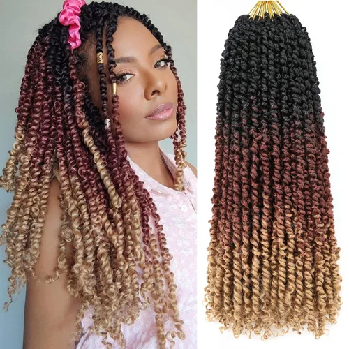 Miniatura 10 de Leeven Cabello de Ganchillo para Mujeres 16 Pulgadas Cabello de Passion Twist Pre-Retorcido 8 Paquetes Ombre Marrón Pre-Enrollado Bomb Crochet #T30