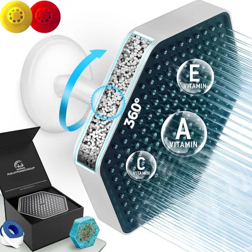 Miniatura 9 de AquaHomeGroup Cabezal de ducha de lujo con filtro, reduce el cloro, el óxido y los sedimentos, vitamina C, E y A, alta presión, efecto spa, níquel