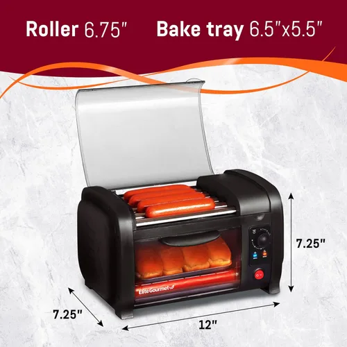 Miniatura 4 de Elite Gourmet EHD-051B Hot Dog Toaster Oven, 30-Min Timer, Stainless Steel Heat Rollers Bake & Crumb Tray, World Series Baseball, 4 Bun Capacity