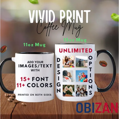 Miniatura 3 de Taza personalizada de café Obizan con foto, texto o logotipo Taza de cerámica personalizada 11oz Regalo personalizable para hombres, mujeres