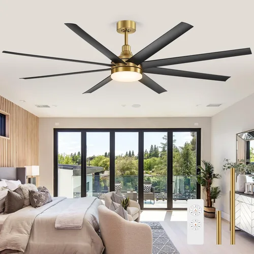 Miniatura 11 de Ventiladores de techo modernos con luces, ventilador de techo negro grande de 62 pulgadas con luz y control remoto, puerta/uso al aire libre