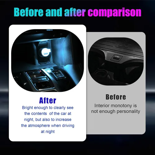 Miniatura 5 de 4 PCS Lámpara de Atmósfera Interior de Coche LED USB, Mini Luz Nocturna LED Portátil, Kit de Iluminación Ambiental de Maletero con Interfaz USB