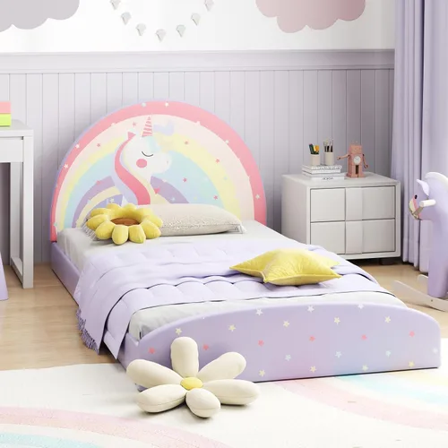 Miniatura 12 de Costzon - Base de cama individual para piso, cama tapizada para niños con alfombra de tela Oxford 210D, soporte central y tablas acolchadas, cama