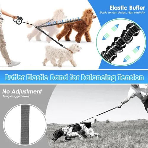 Miniatura 2 de AUTOWT Correa doble para perros, sin enredos, rotación giratoria de 360°, reflectante, con extensión de bungee, divisor para dos perros, cómoda