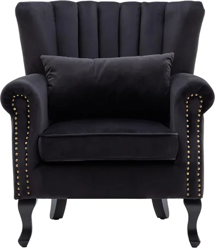 CHAIRUS - Silla decorativa moderna de mediados de siglo con respaldo de canal, cómoda silla de sofá individual, silla con reposabrazos y almohada
