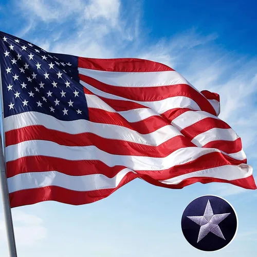 Miniatura 3 de Banderas estadounidenses para exteriores de 6 x 10 pies, bandera estadounidense para exteriores con estrellas bordadas y tiras cosidas, banderas