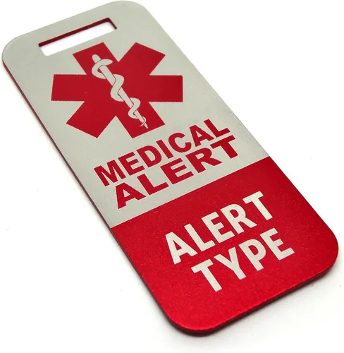Miniatura 2 de Etiqueta de alerta médica Equipo médico - Información grabada personalizada (negro)