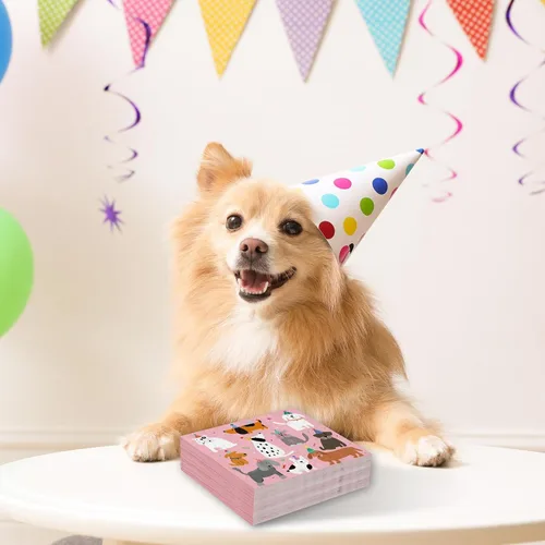 Miniatura 5 de JarThenaAMCS 100 hojas de servilletas de fiesta para perros, servilletas de papel de cóctel rosadas para cachorros, servilletas desechables