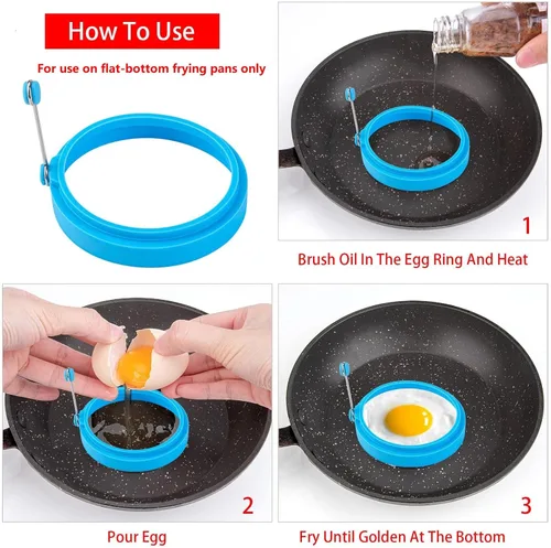 Miniatura 4 de Paquete de 8 anillos de cocina de silicona, molde antiadherente de 4 pulgadas para huevos redondos perfectos, panqueques, hamburguesas vegetarianas