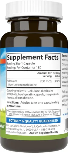 Miniatura 2 de Carlson - Selenio, 200 mcg sin levadura, salud de próstata y apoyo inmunológico, antioxidante, 180 cápsulas